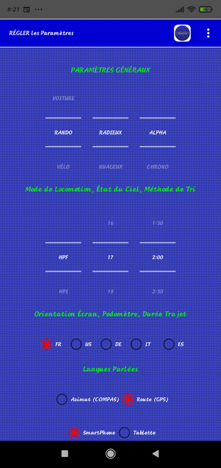 TraJecSan : Régler Paramètres